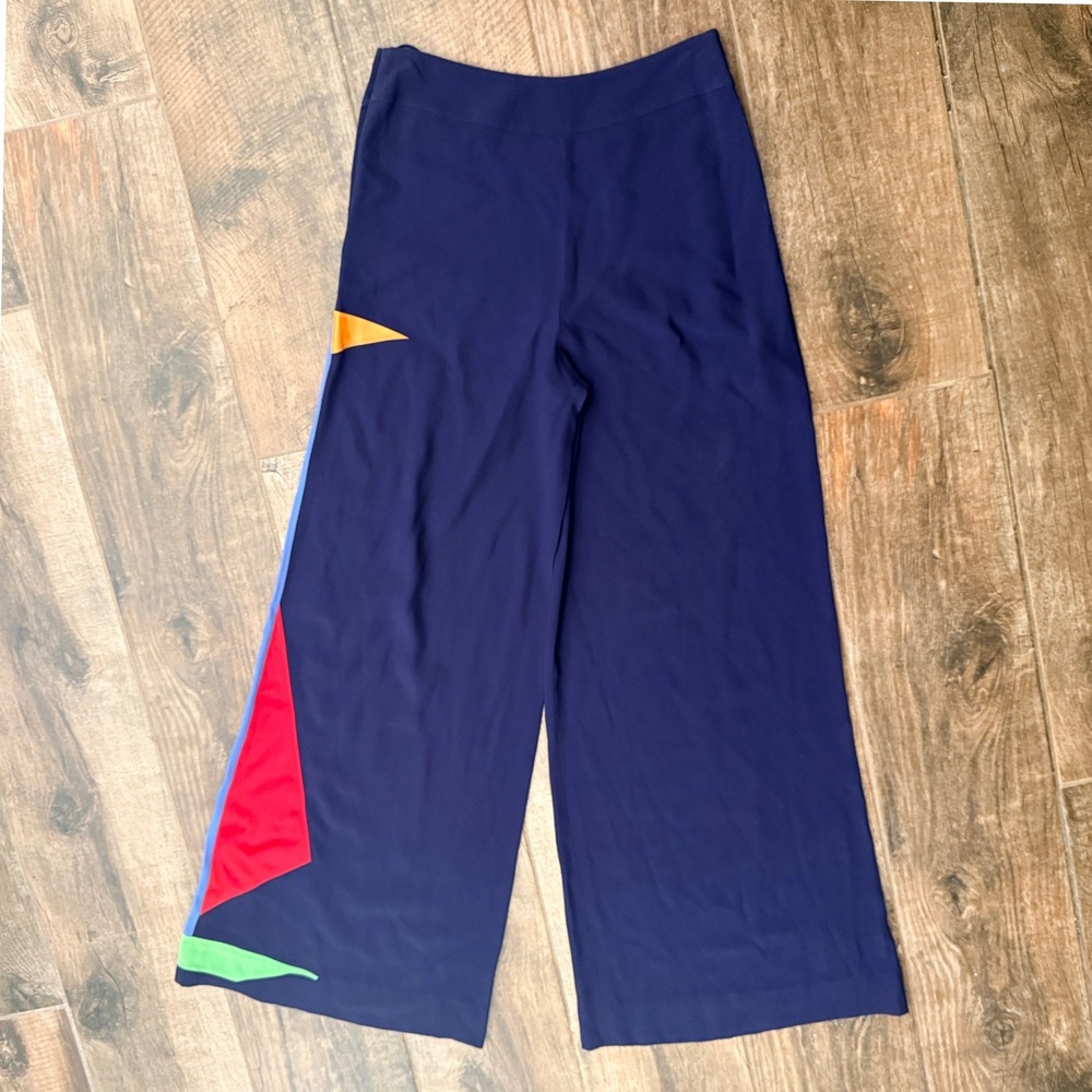 Ralph Lauren Purple Label Women's Nautical Colorblock Wide Leg Pants, Navy,4